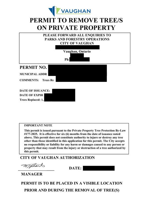 Vaughan tree removal permit example